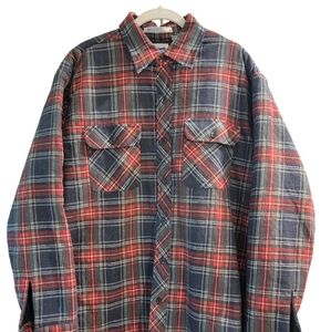 Big Smith Red Mens Large Plaid Lined Flannel Shirt Jacket 80% Cotton Pre…